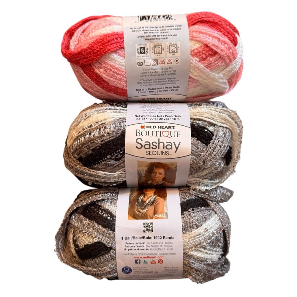 Red Heart Boutique Sashay 3 Skeins Yarn Panda Tutu Sequins Super Bulky 60 Yards